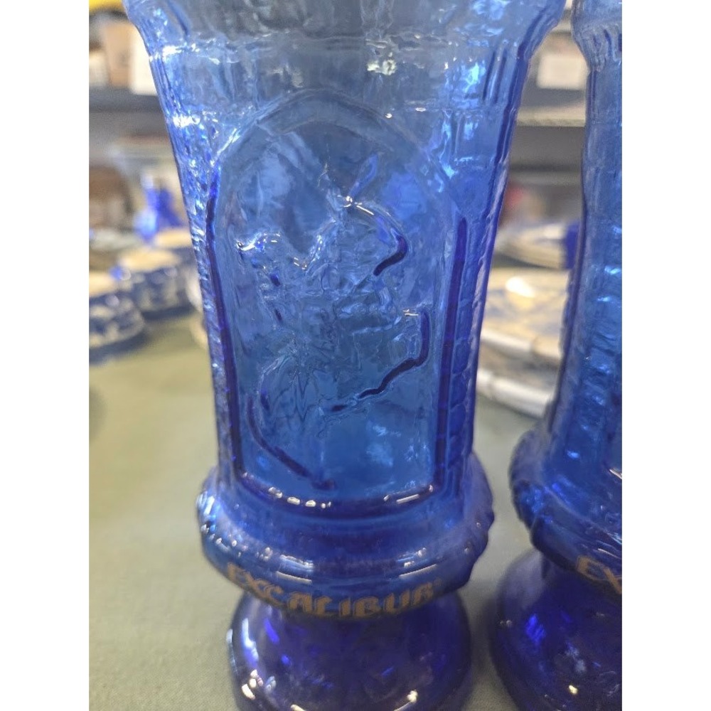 Vintage Excalibur Hotel Casino Las Vegas Cobalt Blue Glass Goblets Set of 2 - Picture 2 of 7